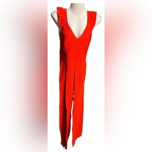 Sugar + Lips tomato, red ruffle tank pant romper. XS. NWT.